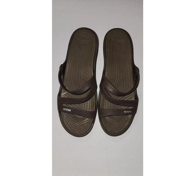 Crocs Sienna Slides Wedge Sandals Brown Comfort Casual Shoes Size 9W - Picture 2 of 5